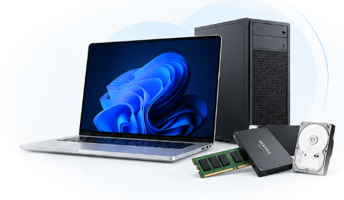 Used laptops, desktop PC tower and computer components ready for evaluation in Hyderabad